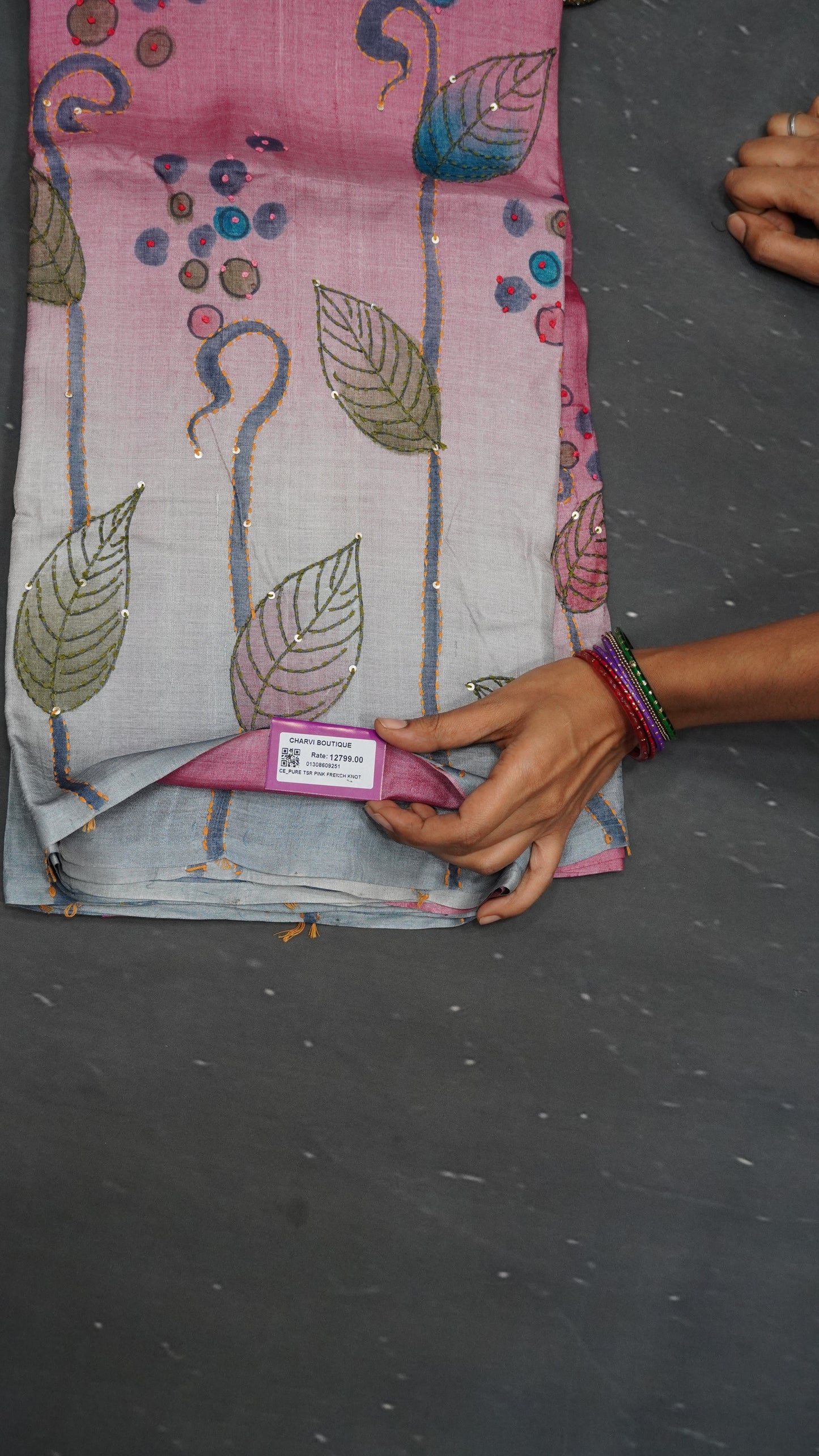 Pure Tussar Saree - French Knot Pink