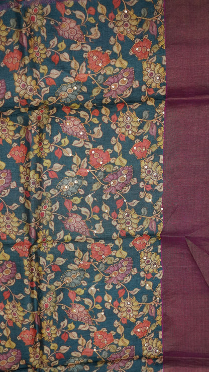 Pure Tussar Saree - Pichwai Sequence Purple