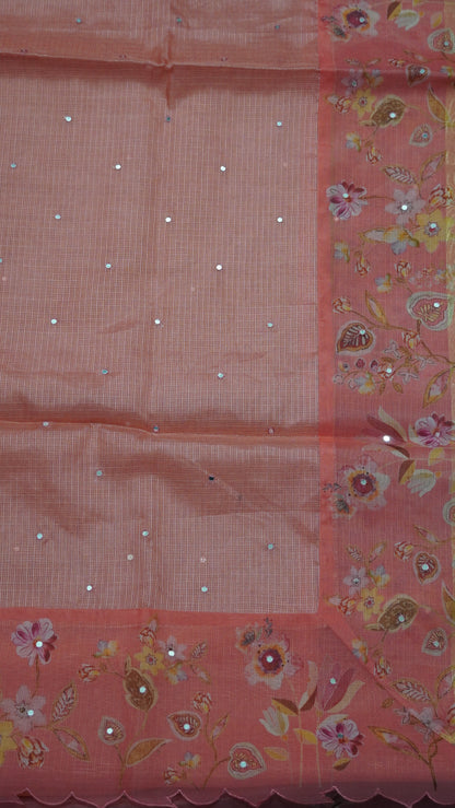 Kota Saree - Mirror Work Peach Pink