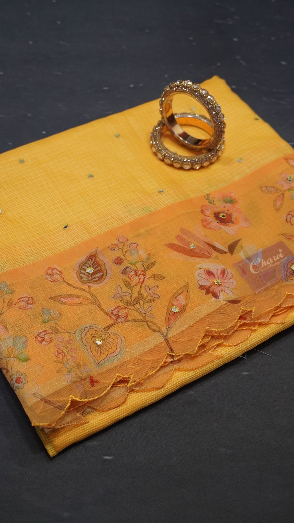 Kota Saree - Mirror Work Yellow