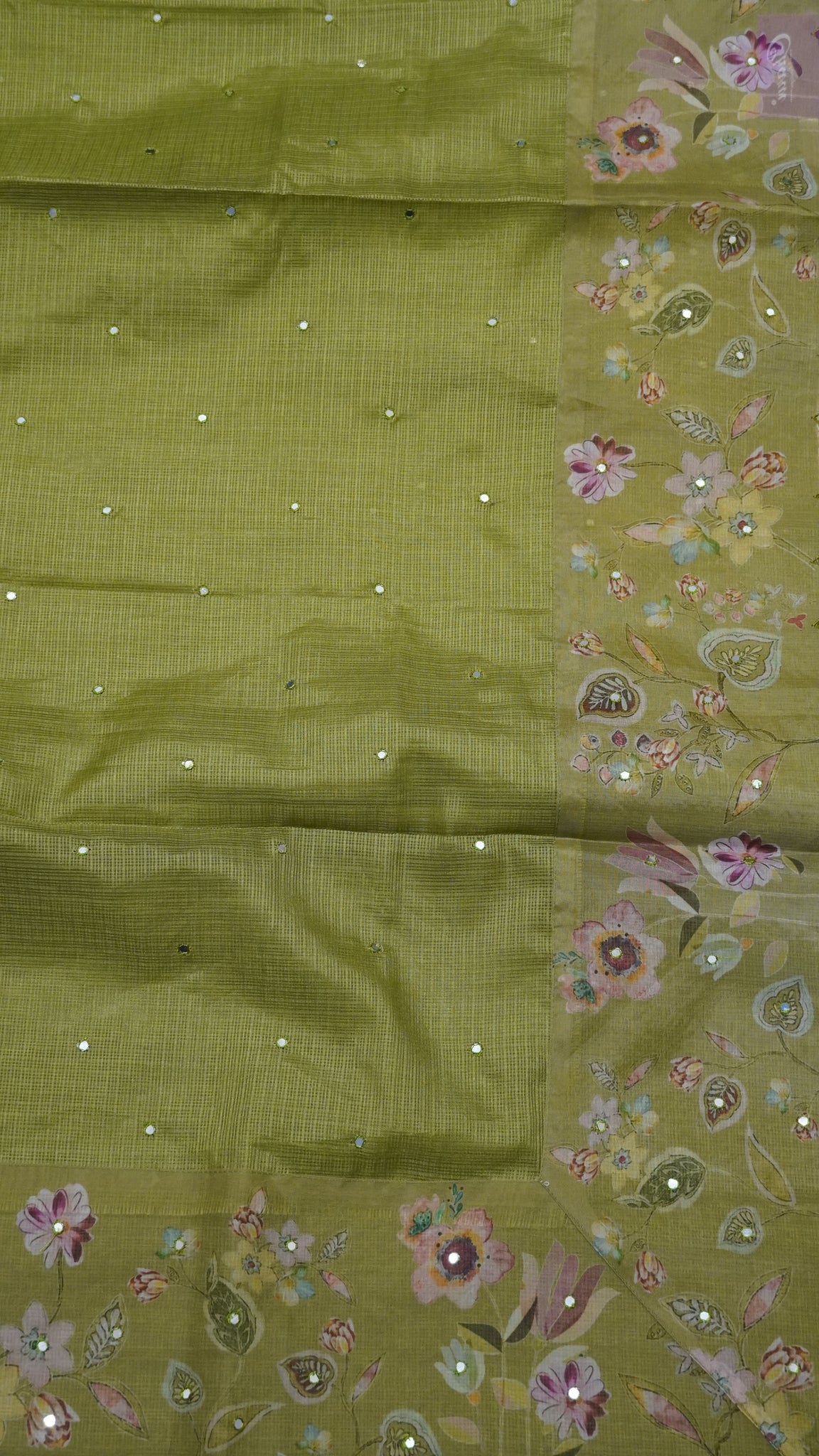 Kota Saree - Mirror Work Green