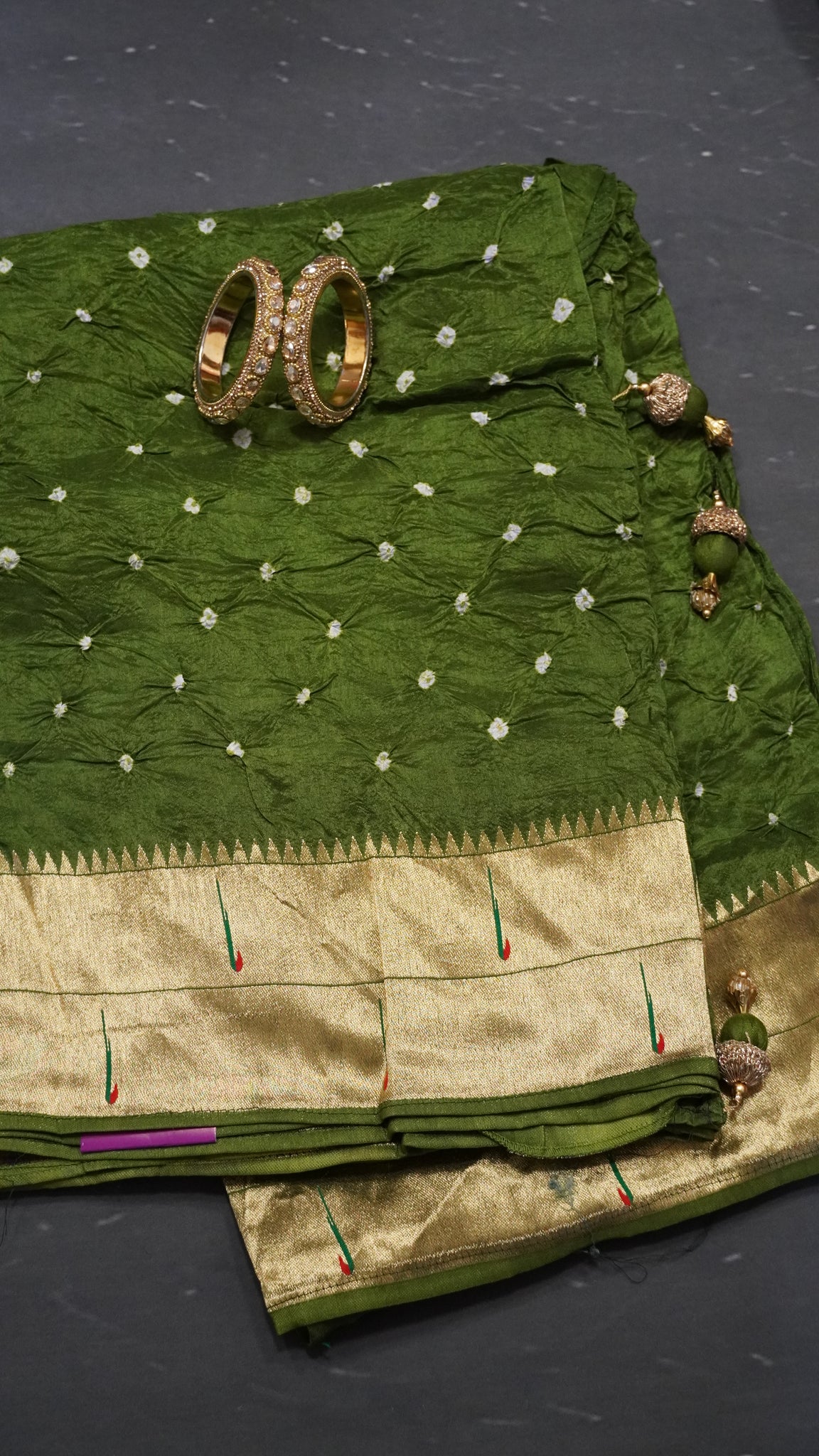 Crush Bandhini Saree - Paithani Gage Green