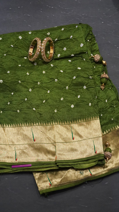 Crush Bandhini Saree - Paithani Gage Green