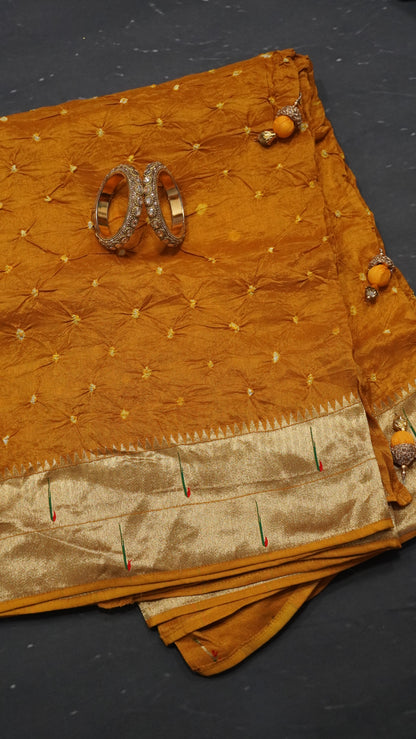 Crush Bandhini Saree - Paithani Yellow