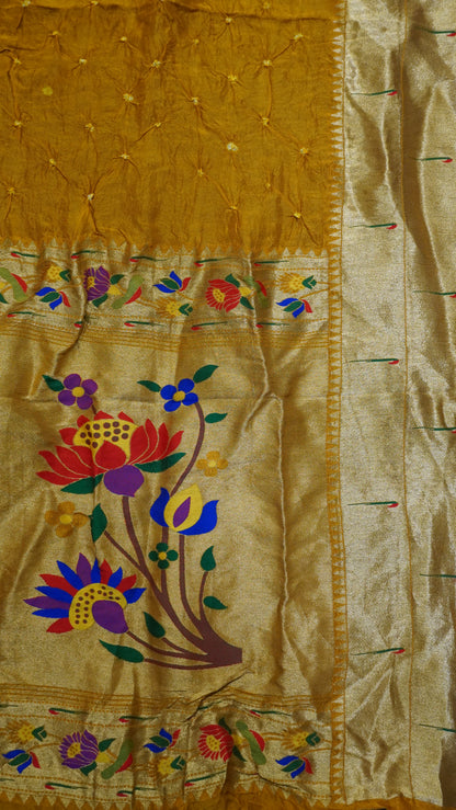 Crush Bandhini Saree - Paithani Yellow