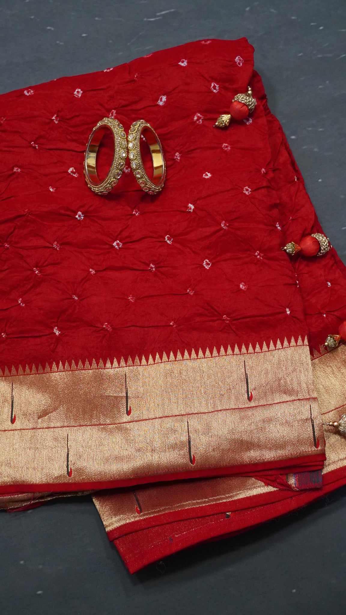 Crush Bandhini Saree - Paithani Red