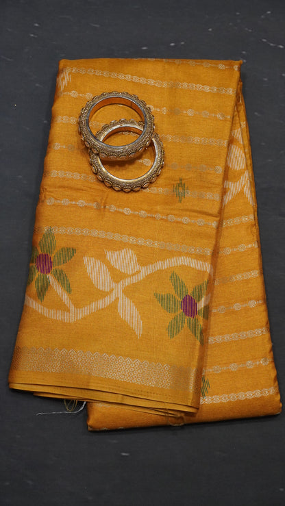Dola Silk Saree - Body Zari Mustard