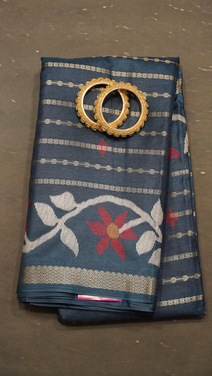 Dola Silk Saree - Body Zari Navy Blue