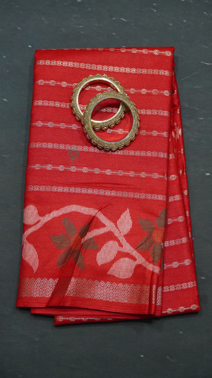 Dola Silk Saree - Body Zari Red