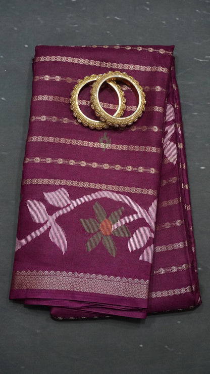 Dola Silk Saree - Body Zari Wine