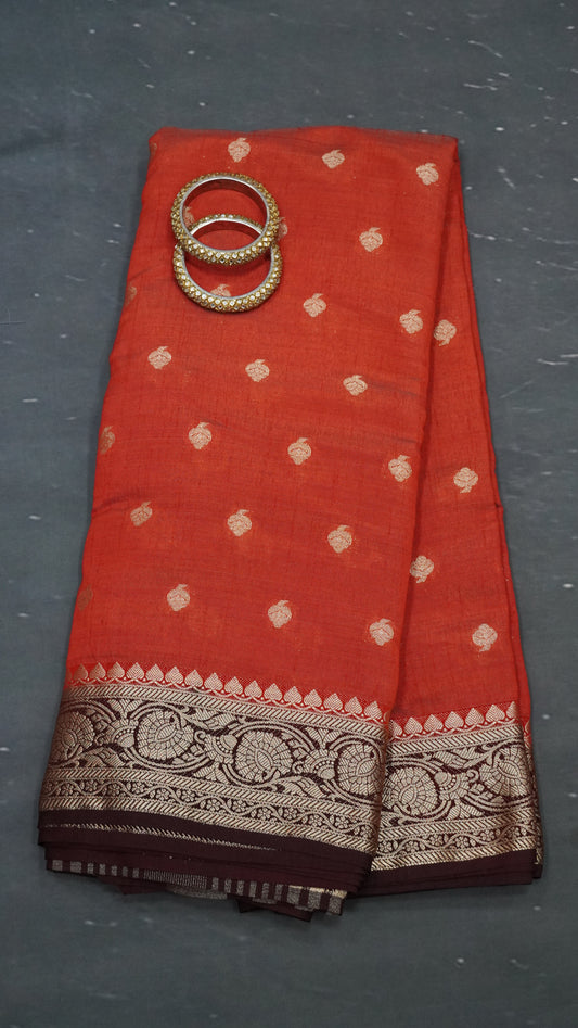 Viscose Saree- Rust Orange- Brown