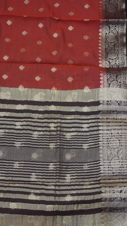 Viscose Saree- Rust Orange- Brown