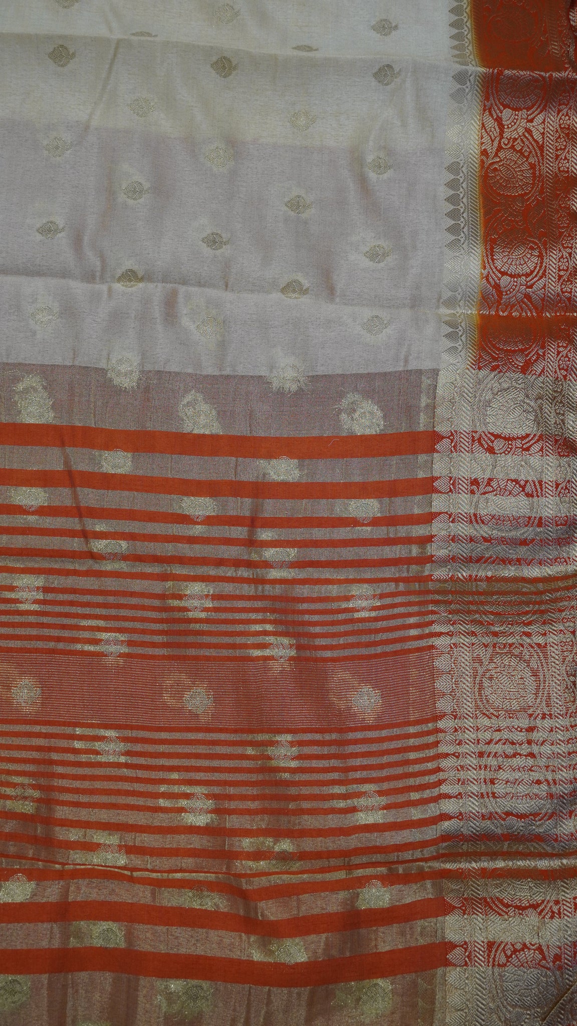 Viscose Saree- Cream-Orange Border