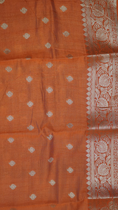 Viscose Saree- Cream-Orange Border