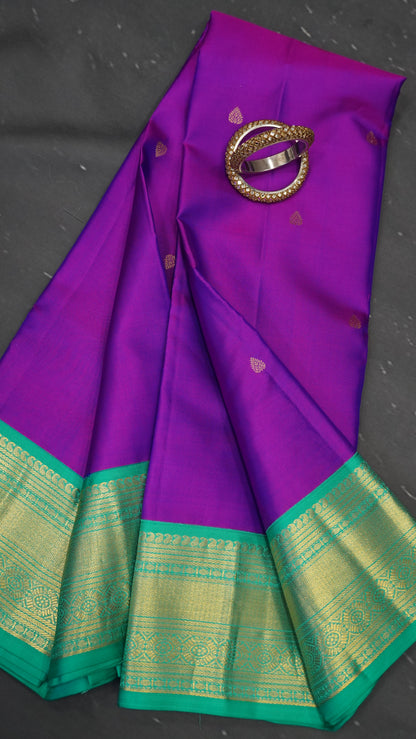 Pure Kanjivaram Korvai Silk Saree-Magenta-Teal Green