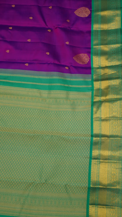 Pure Kanjivaram Korvai Silk Saree-Magenta-Teal Green