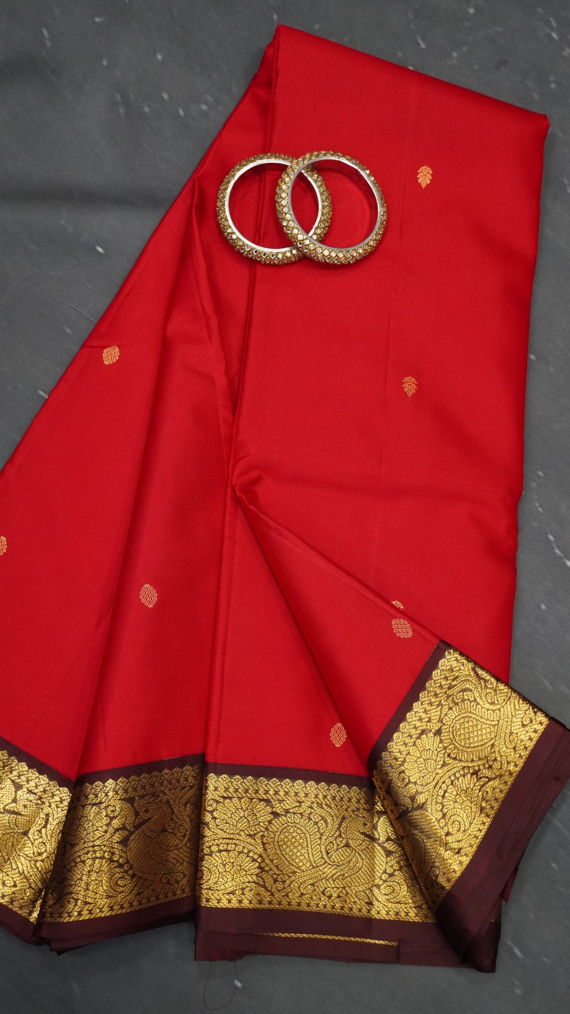 Pure Kanchipuram Korvai Silk Saree-Red-Brown
