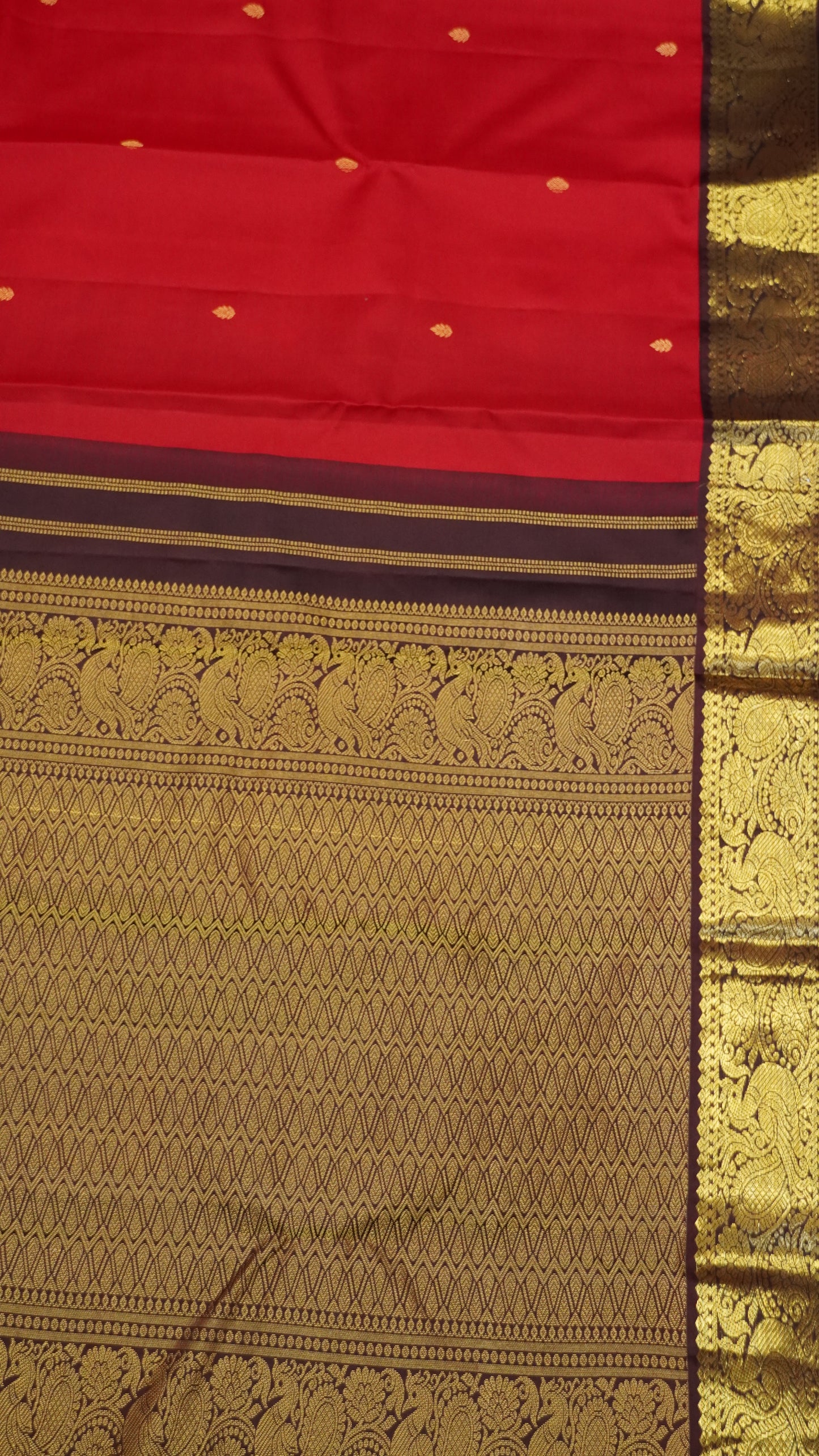 Pure Kanjivaram Korvai Silk Saree-Red-Brown