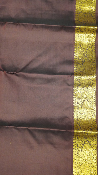 Pure Kanjivaram Korvai Silk Saree-Red-Brown