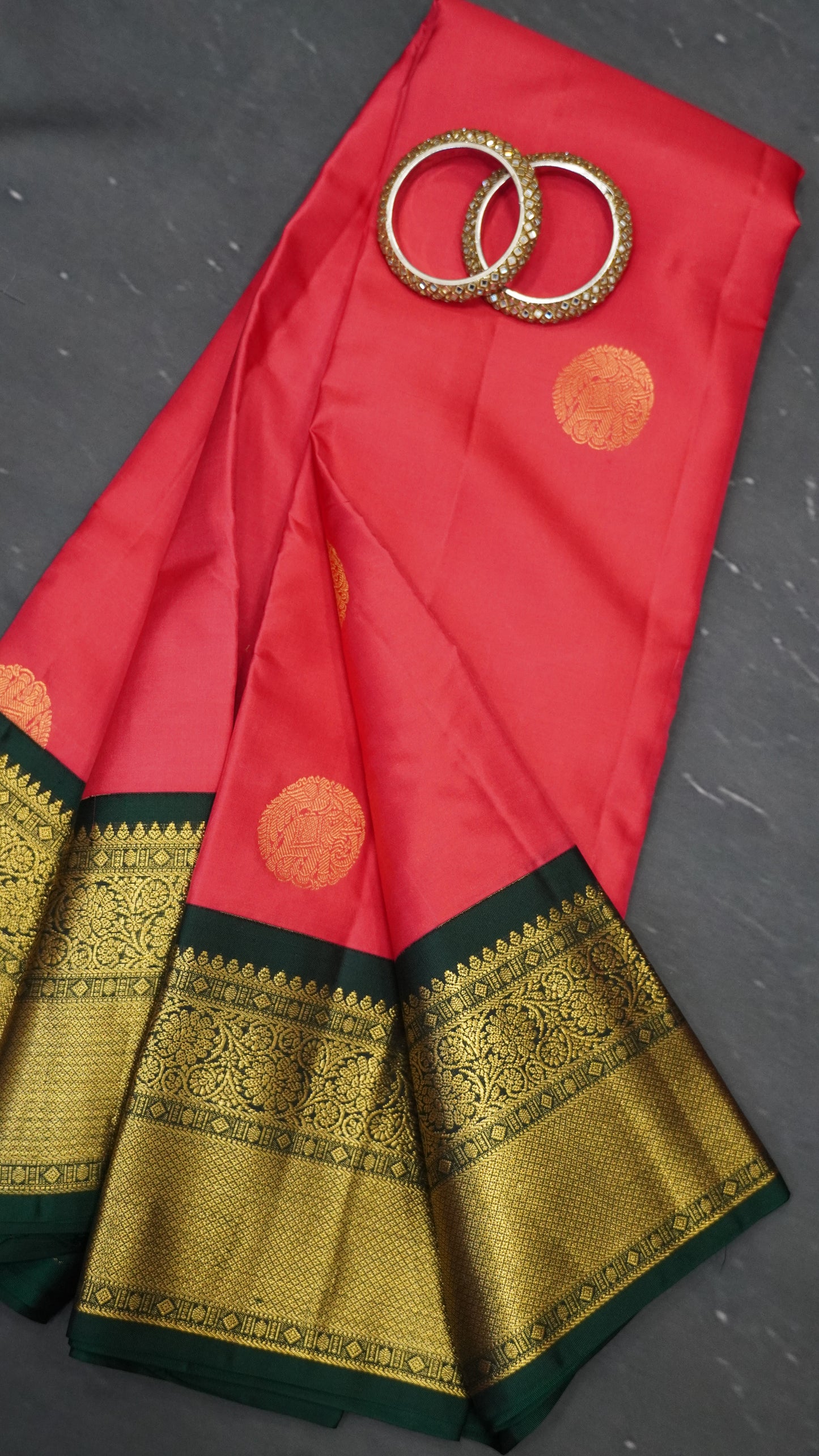 Pure Kanjivaram Korvai Silk Saree-Pink-Dark Green