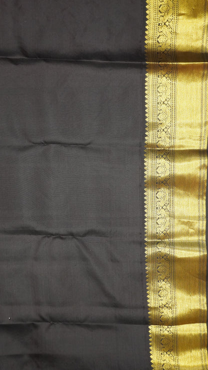 Pure Kanjivaram Korvai Silk Saree-Off White-Brown