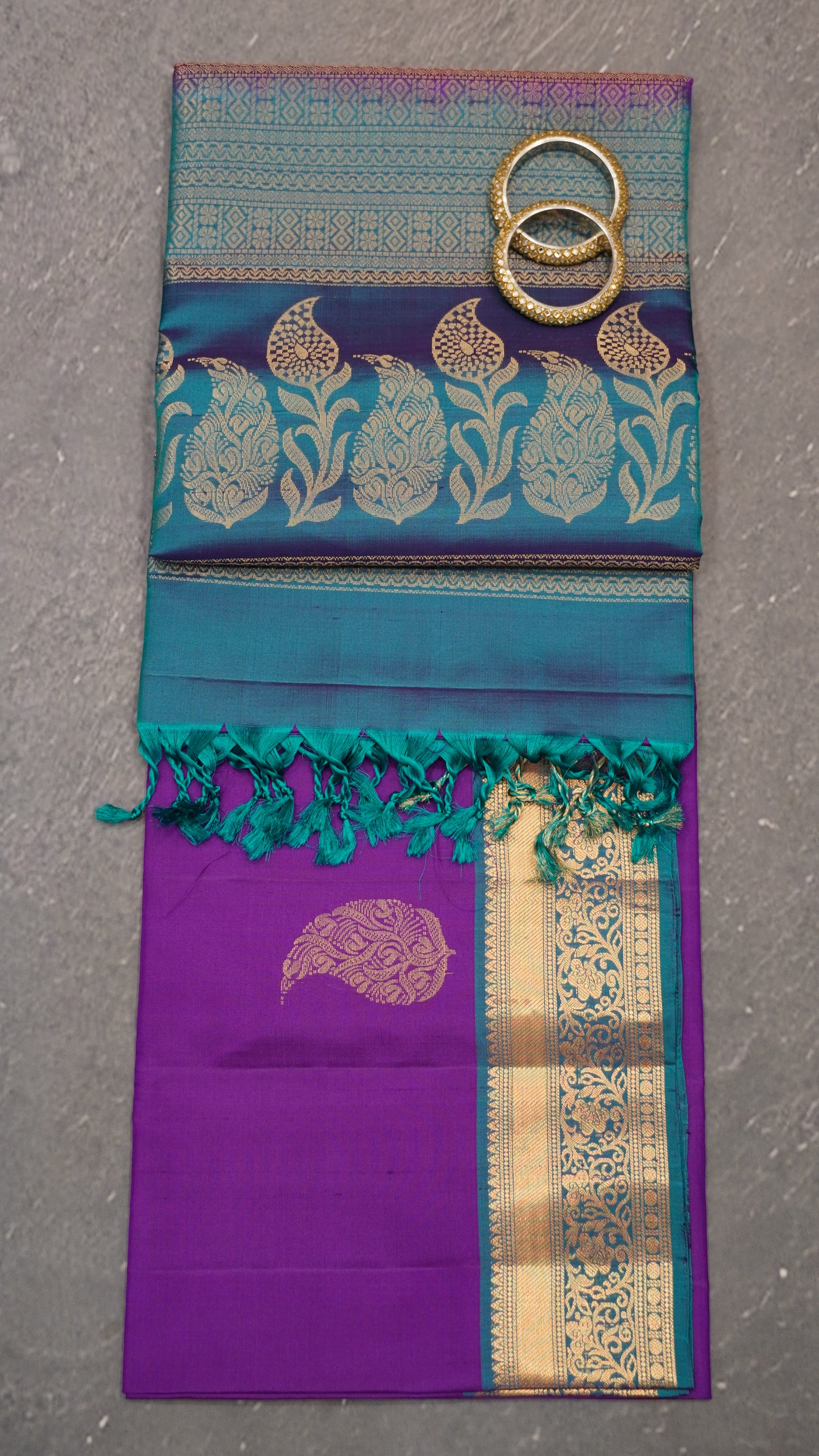 Pure Silk Saree - Purple-Peacock Green