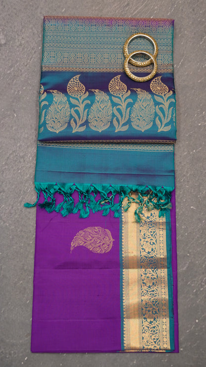Pure Silk Saree - Purple-Peacock Green