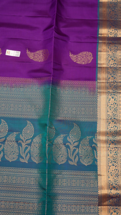 Pure Silk Saree - Purple-Peacock Green