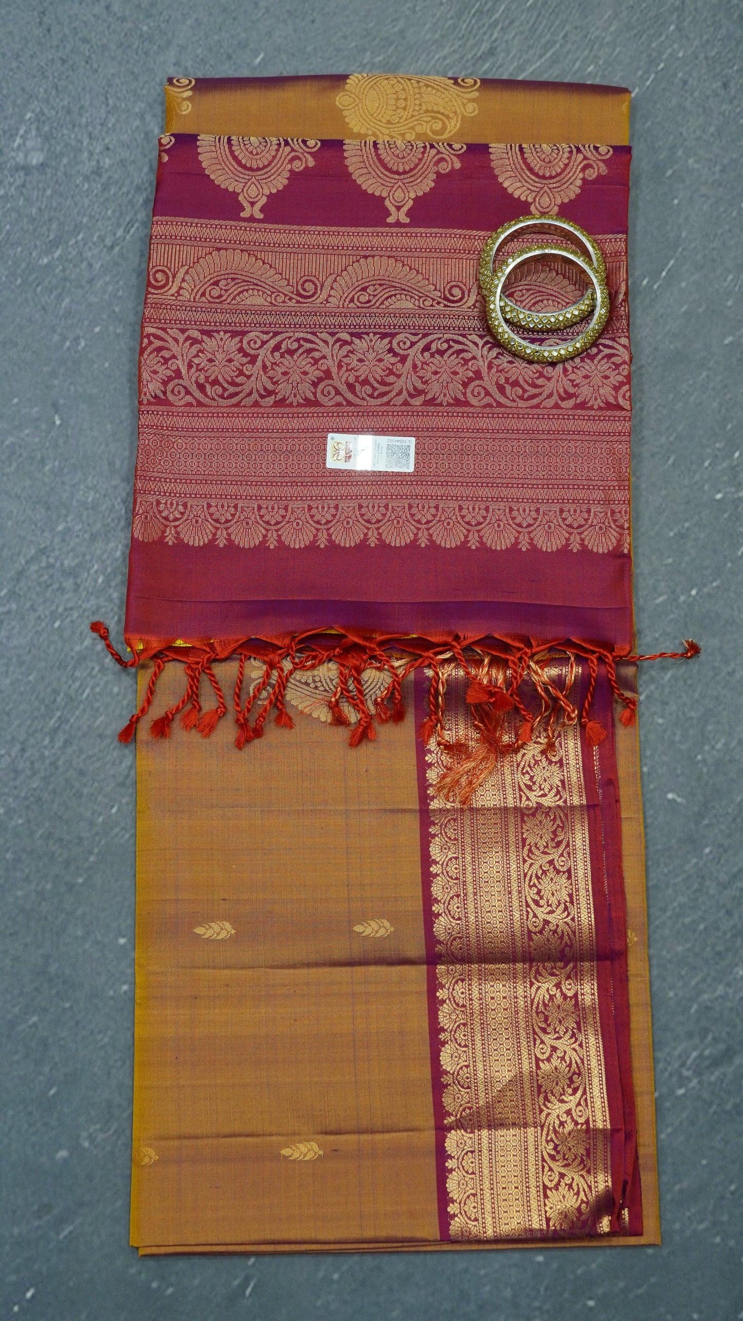 Pure Silk Saree - Golden Brown-Magenta