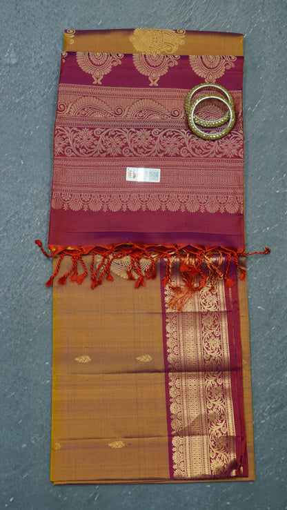 Pure Silk Saree - Golden Brown-Magenta