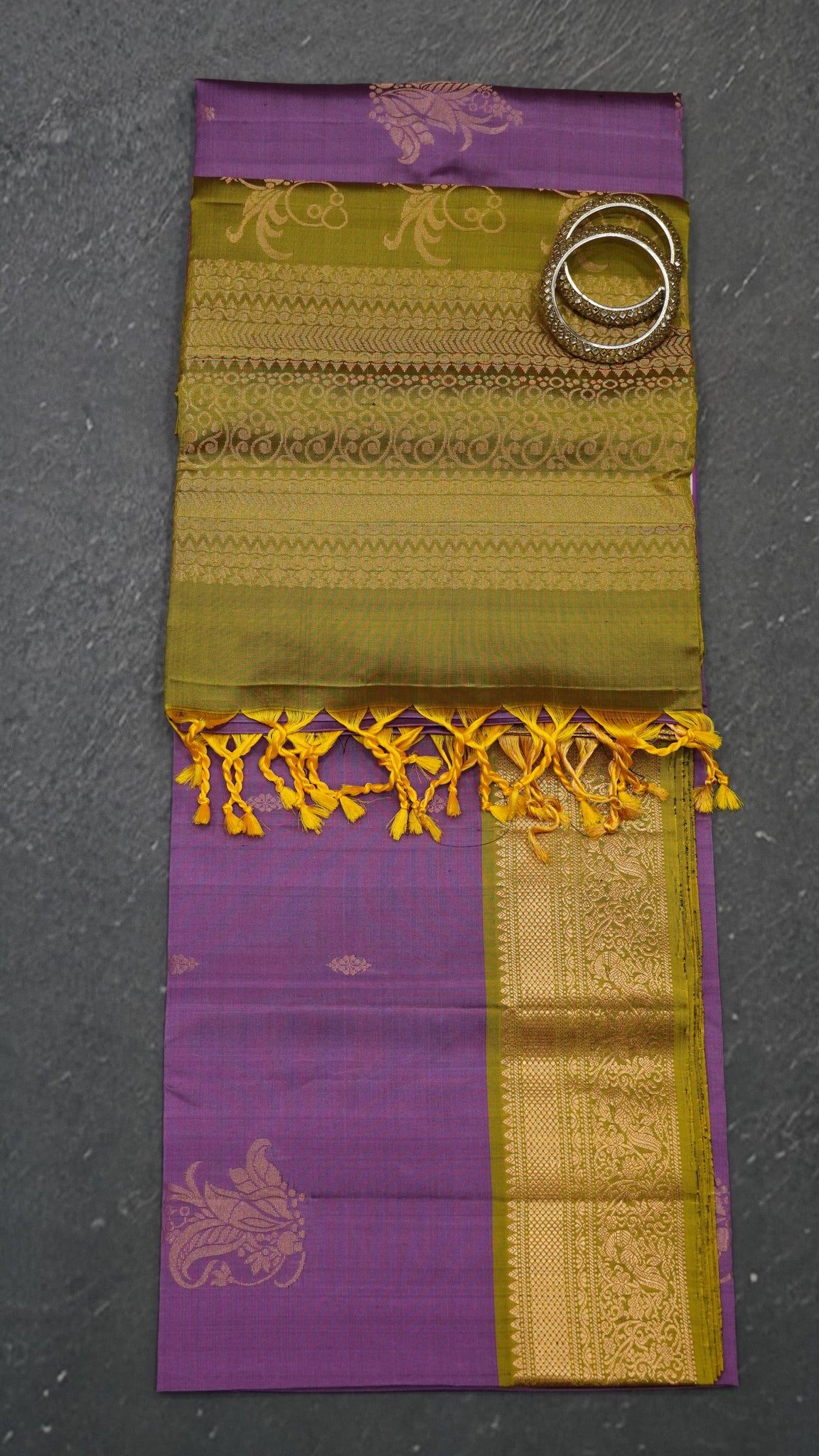 Pure Silk Saree - Lavender-Mehndi