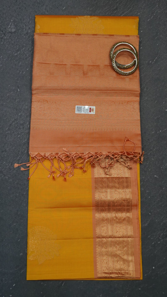 Pure Silk Saree - Mango Yellow-Pale Orange