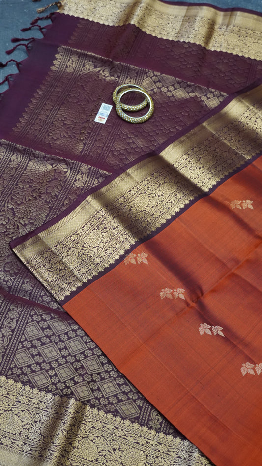 Pure Soft Silk Saree - Honey Double Leaf Buta