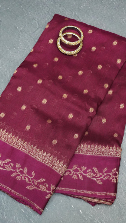 Banarasi Tussar - Round Buta Maroon