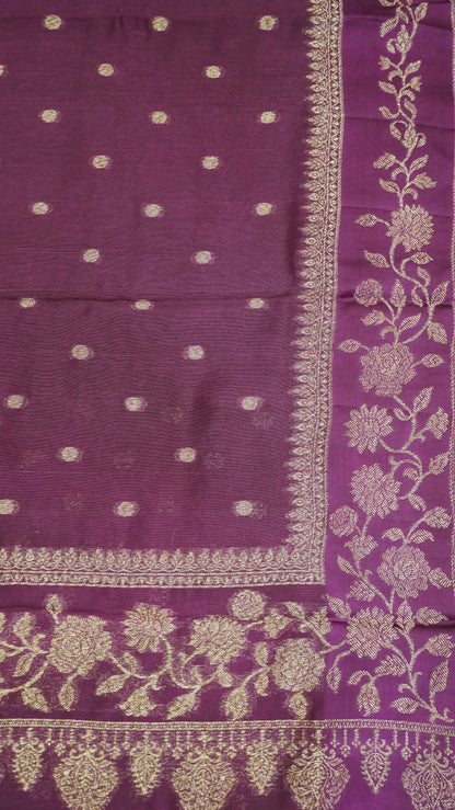 Banarasi Tussar - Round Buta Maroon