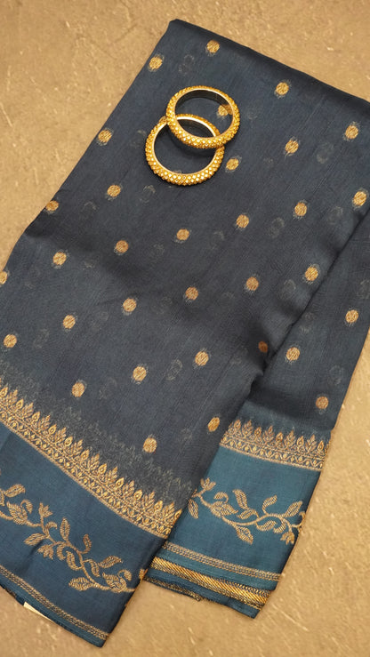 Banarasi Tussar - Round Buta Peacock Blue