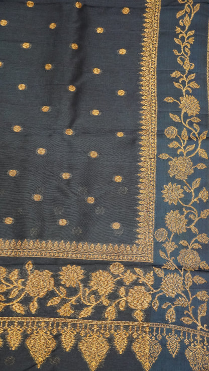 Banarasi Tussar - Round Buta Peacock Blue