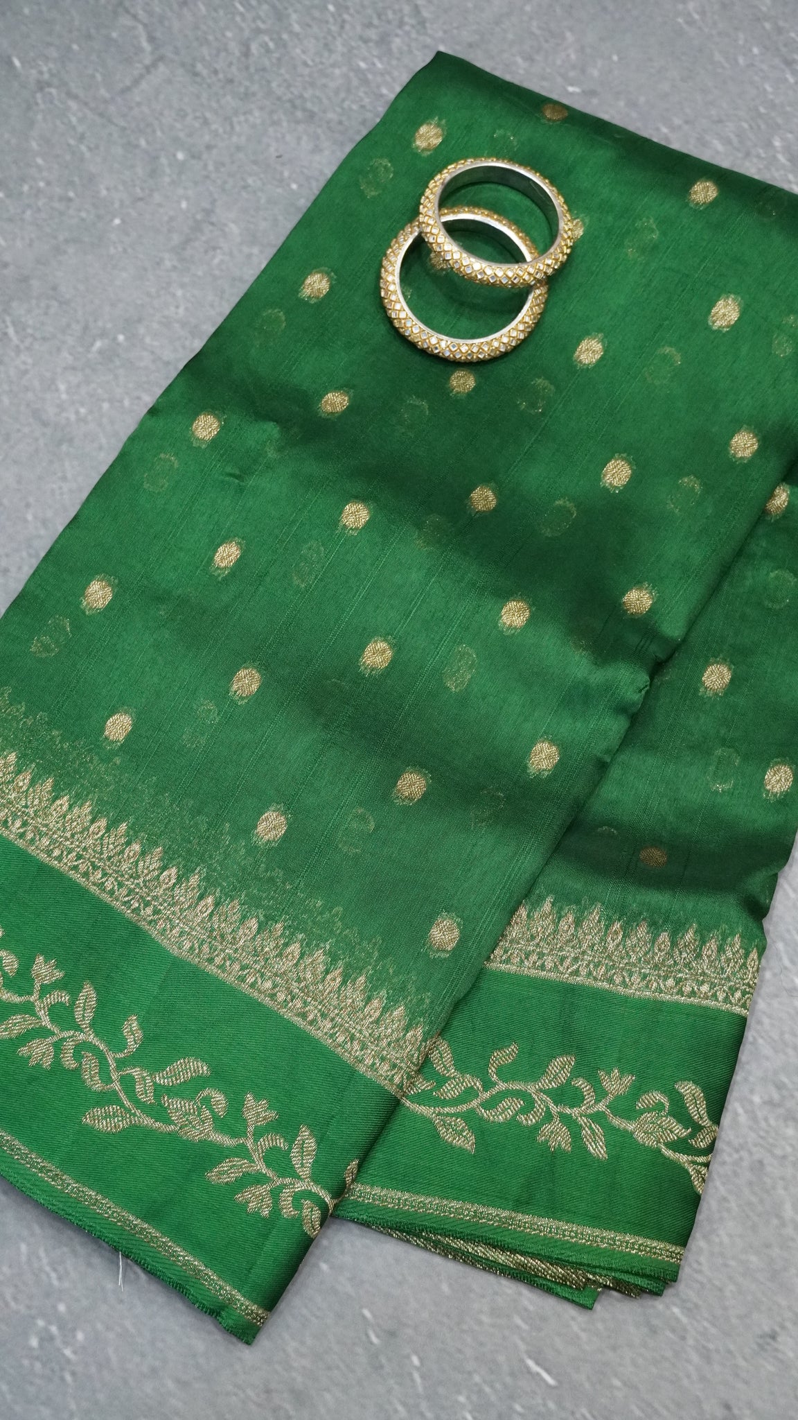 Banarasi Tussar - Round Buta Green