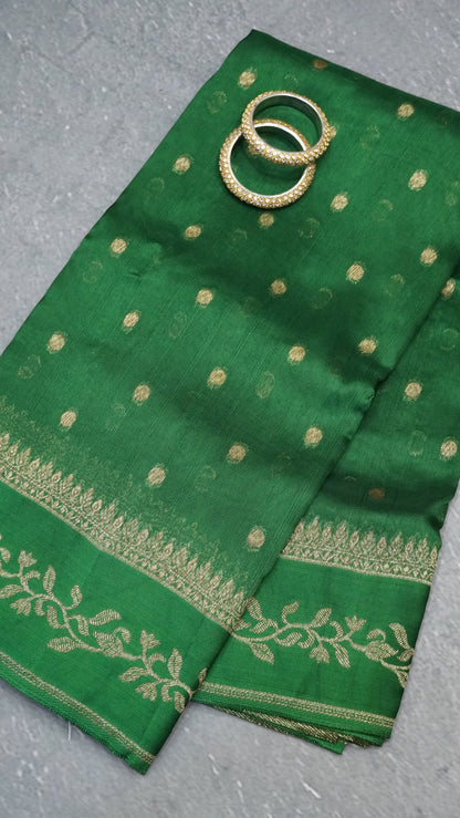 Banarasi Tussar - Round Buta Green