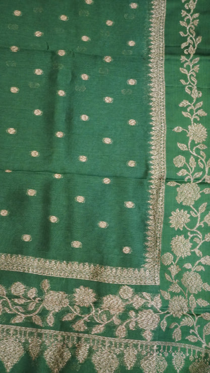 Banarasi Tussar - Round Buta Green