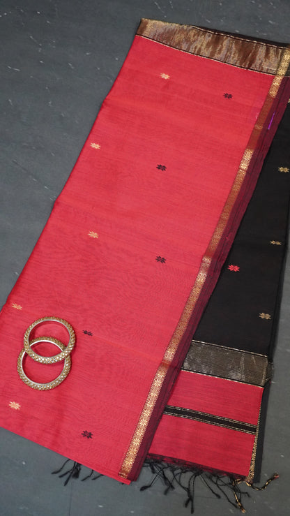 Maheswari Saree - Pink-Black