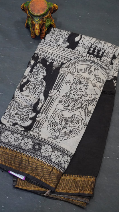 Kalamkari Saree- Doll Pattern Black