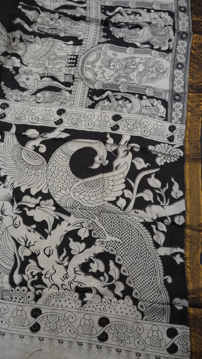 Kalamkari Saree- Doll Pattern Black