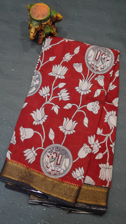 Kalamkari Saree- Lotus Pattern Maroon