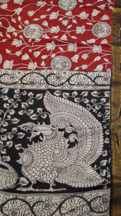 Kalamkari Saree- Lotus Pattern Maroon