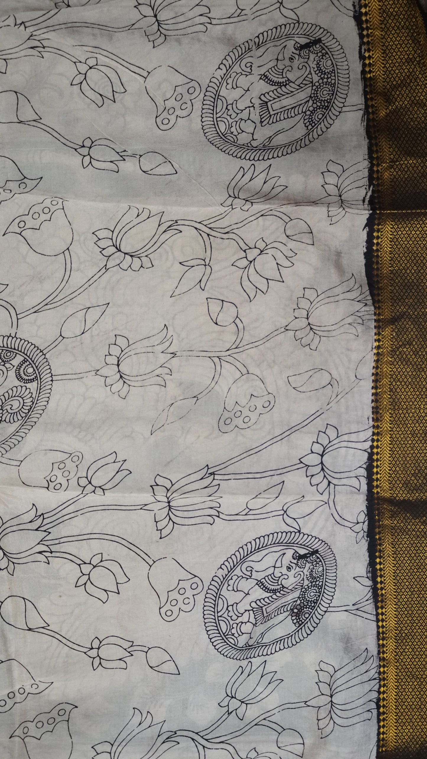 Kalamkari Saree- Lotus Pattern Maroon