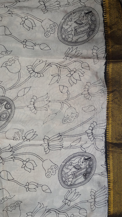 Kalamkari Saree- Lotus Pattern Maroon