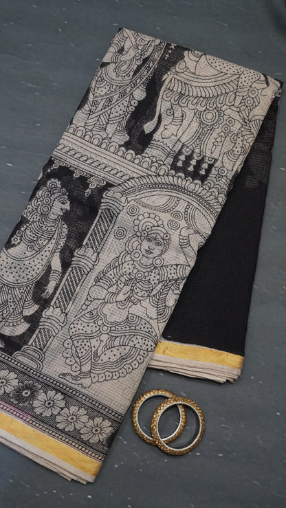 Kalamkari cotton Saree- Black