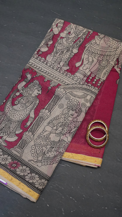 Kalamkari cotton Saree- Dark Pink