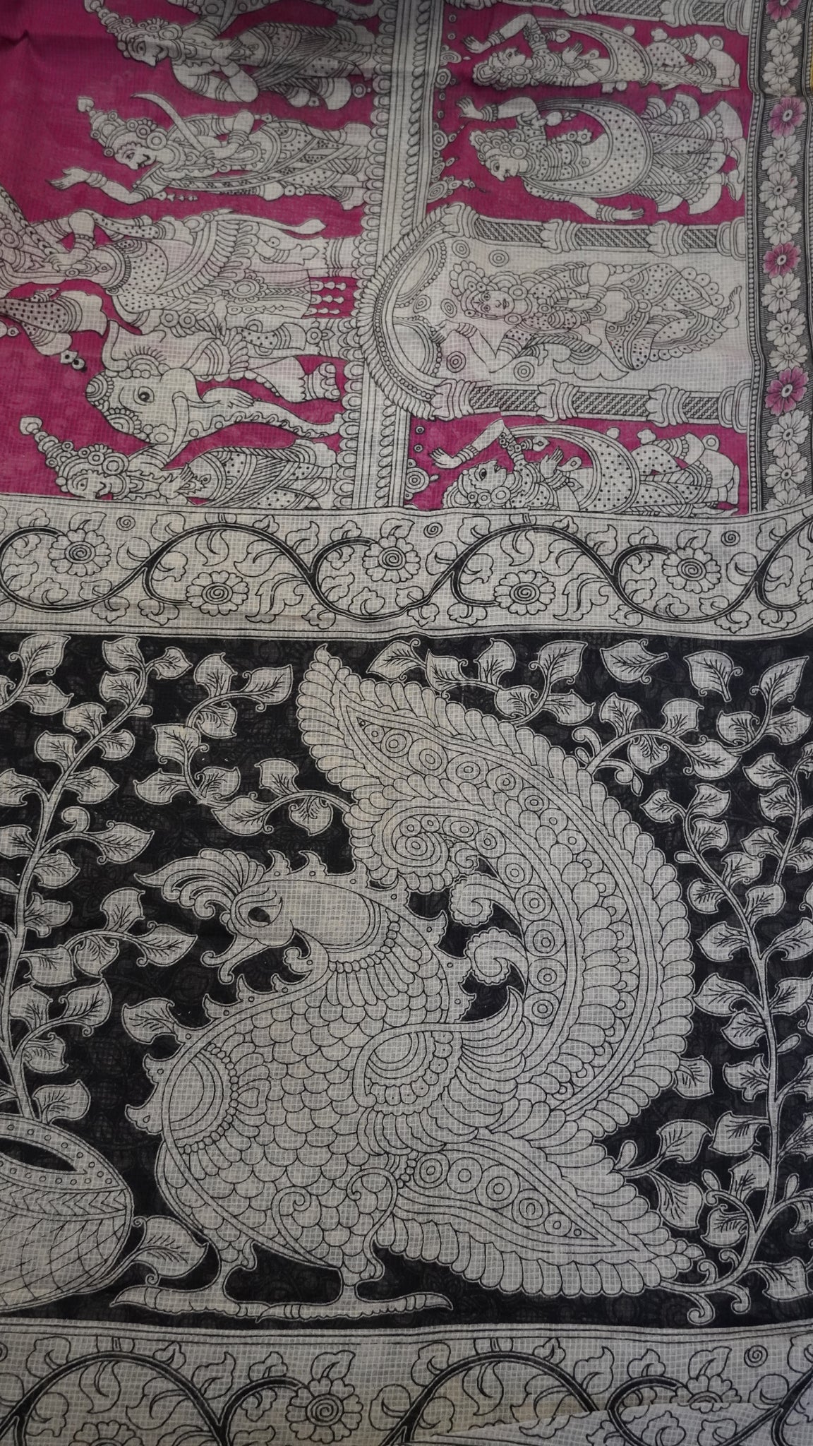 Kalamkari cotton Saree- Dark Pink
